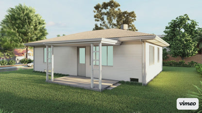 Plans for 36x25 Wood Home - 900 SqFt, 2 Bedrooms, Kitchen, Living Room, Utility Room, Detailed Floor Plan & Elevations