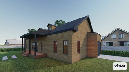 Tiny Home Build Plan - Single Story Bungalow, 1068sqft, 2 Bed, 2 Bath, DIY