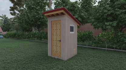 4x4’ Outhouse Wood Construction Plans - Floor Plan, Framing Plan, Section, and Seat Detail