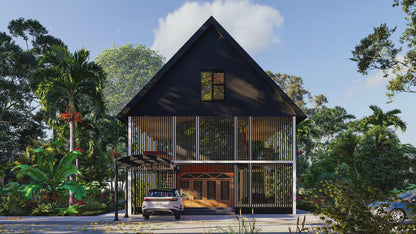 36'x36' Screened House Plans – Modern Design with Insect Screening, Timber Posts, Loft & Open Spaces – Detailed Layout