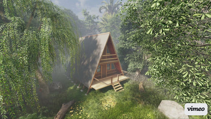 Plans for a 24 x 20 A-Frame Cabin with loft, Small Vacation House Design Including a Second Floor and totaling 768 sqft