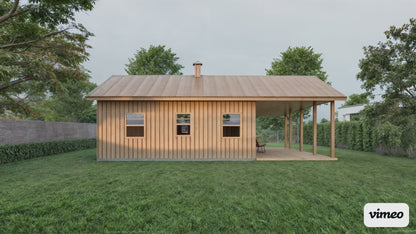 24x24 Tiny Home Cabin Building Plans – 2 Bedrooms, Living Room, Kitchen, Bath, Porch & Carport – Drawings
