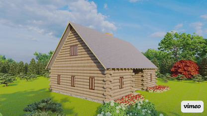 42'x33' Log Cabin Plans – 5 Bedrooms, 2 Baths, Fireplace, Comprehensive Building Blueprints