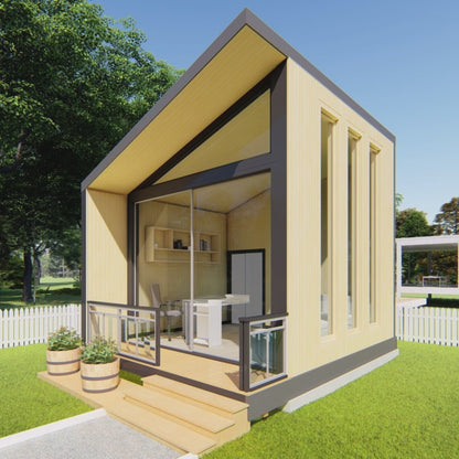 4x5m Mini Office Pod Plans - Compact Design with Seating Area, Desk, and Storage Room